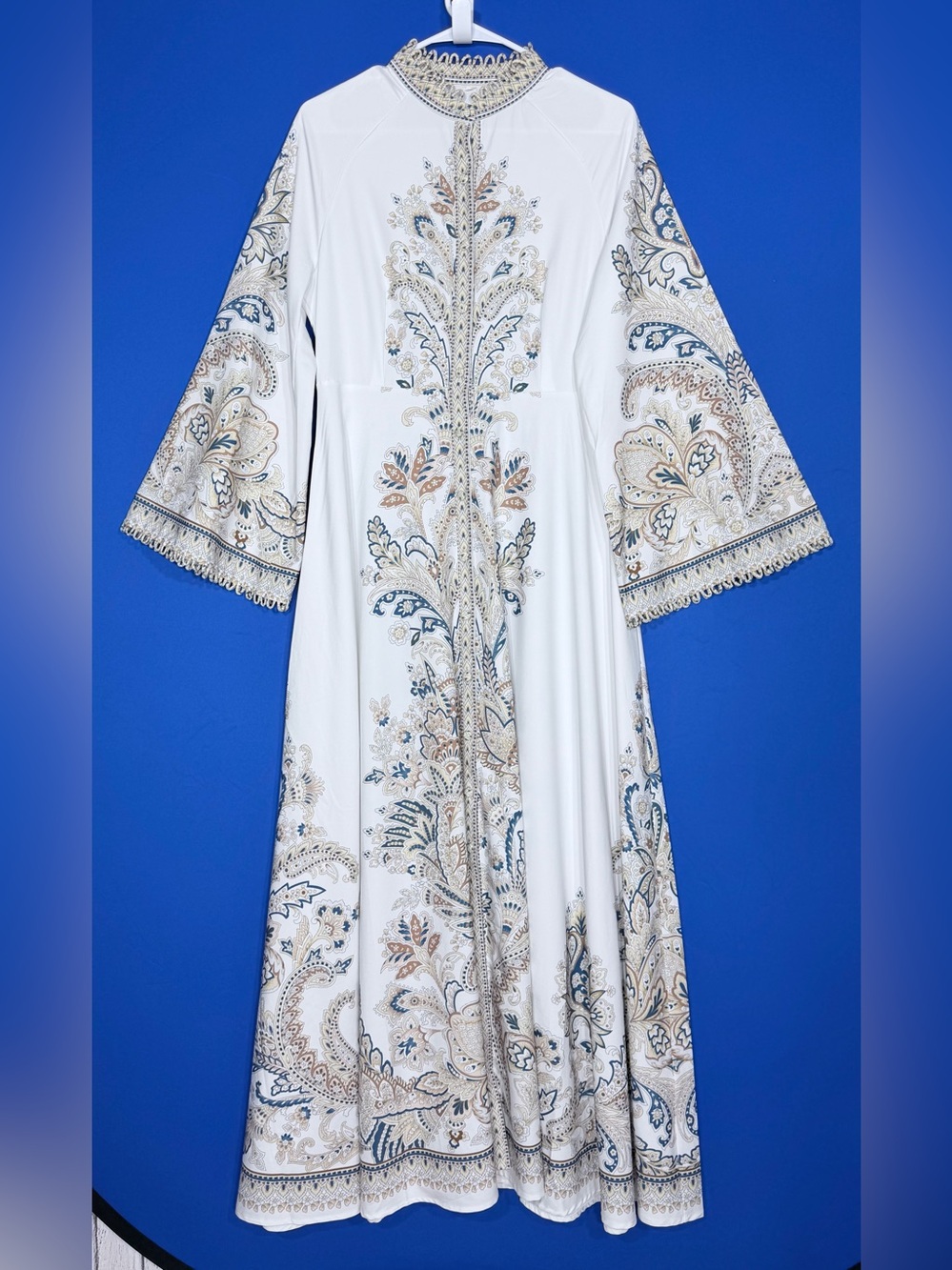 🤍 Boho Paisley Border Print Bell Sleeve Maxi Dress XS